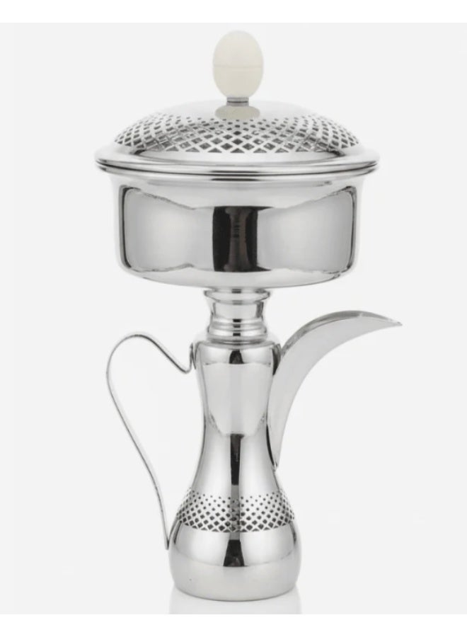 أي كي دي سي وعاء حلوى معدني بقاعدة على طراز الدلة من AKDC - طلاء فضي فاخر، وعاء تقديم عربي كبير مزخرف، 35 سم - Image 1